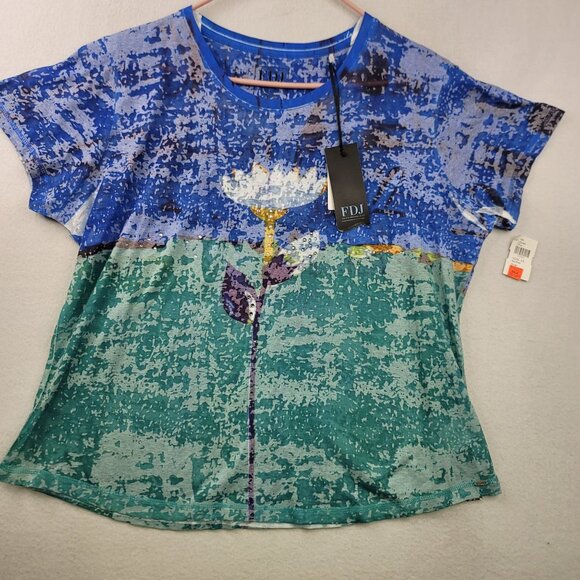 French Dressing Jeans XXL Floral Graphic Burnout Tee Art Rhinestones New - Picture 1 of 11